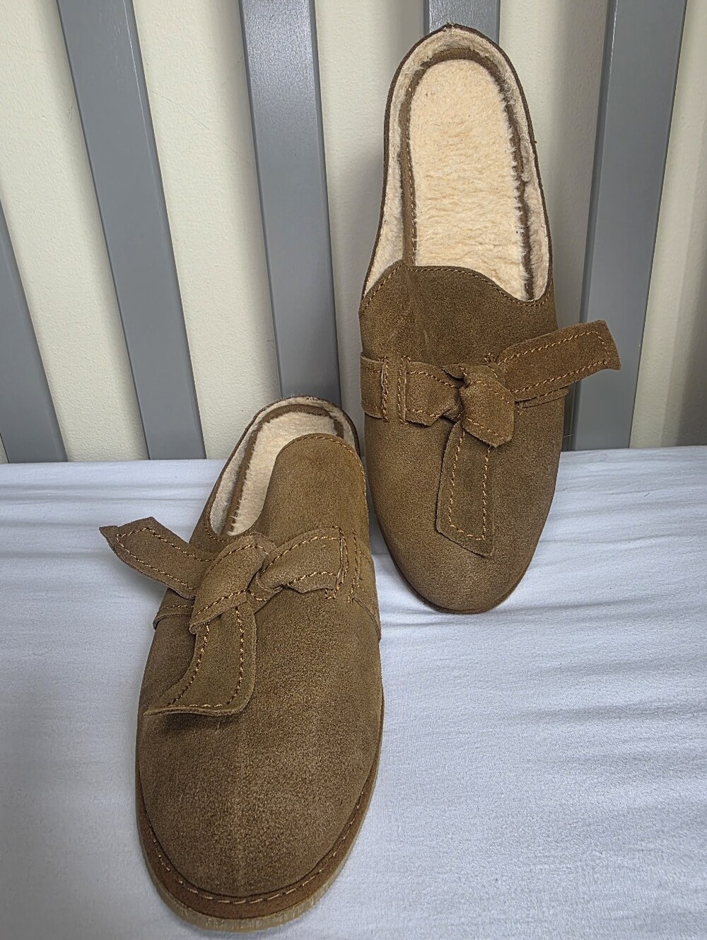 Bear paw Womens Liberty Suede Wool Lined Slippers In Brown Size 7